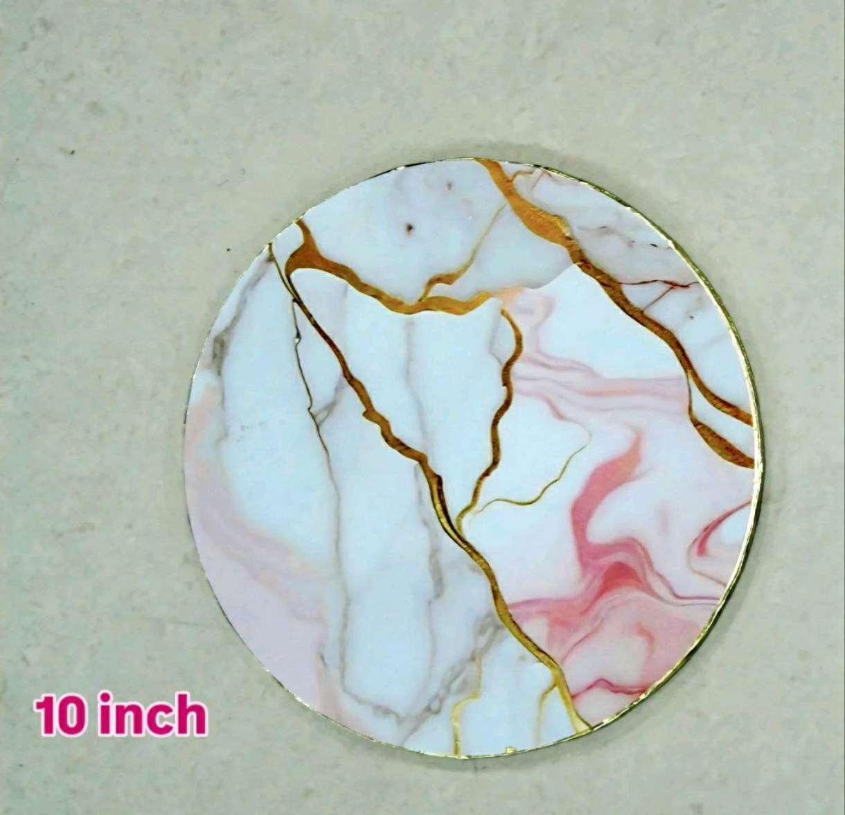 Pink & Gold Marble Resin Tray-10 inch