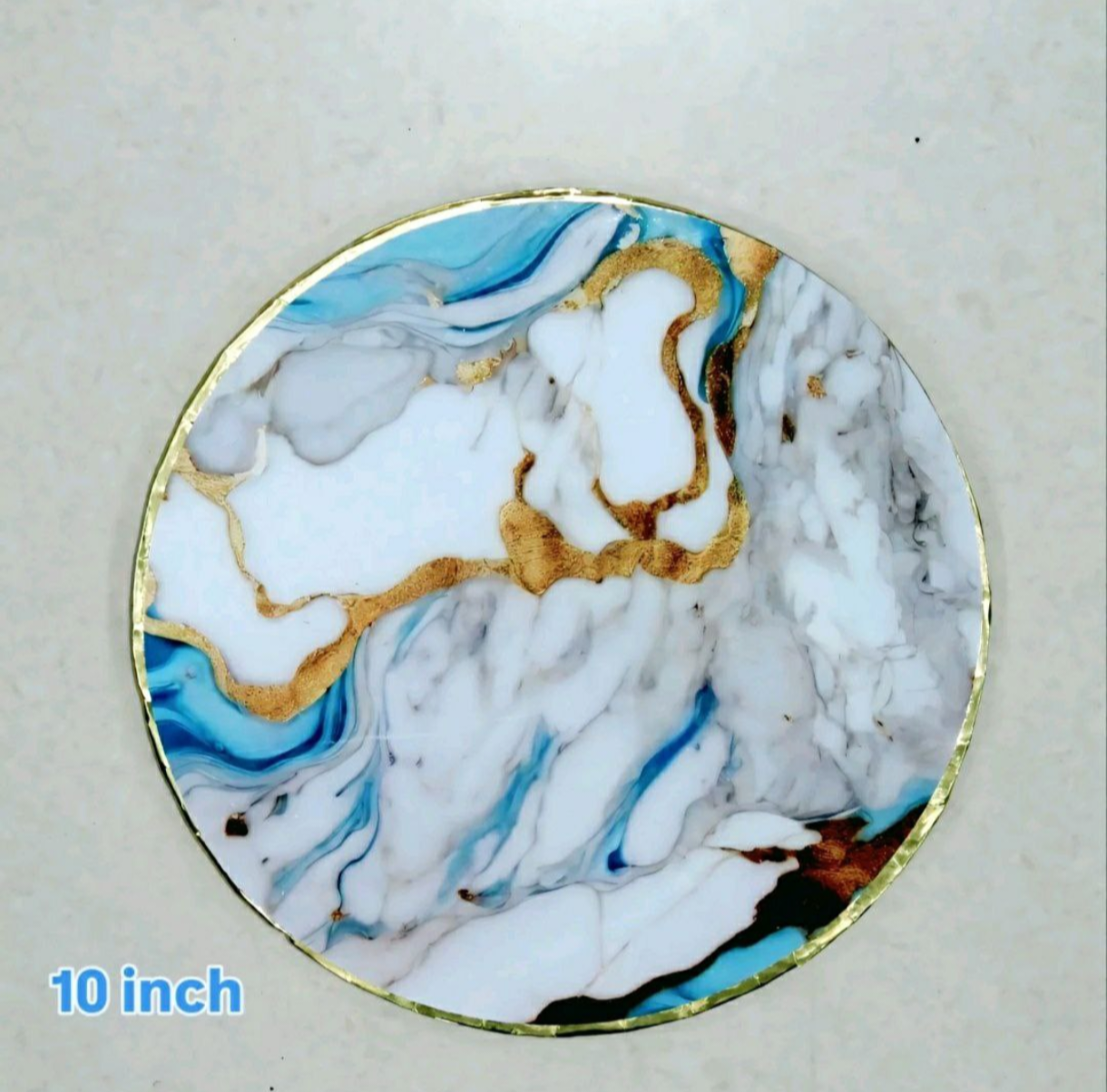 Blue & Gold Marble Resin Tray (10 inch)